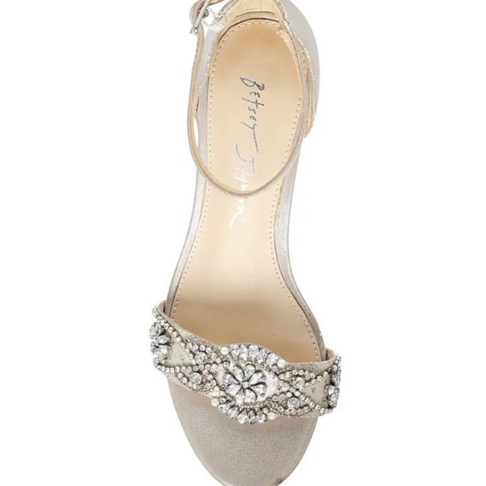 Blue by Betsey Johnson EUC  Mel Bejeweled Satin Ankle Strap Sandal